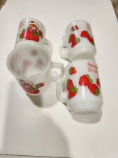 Vintage 4 STRAWBERRY SHORTCAKE Milk Glass Mug Cups, American Greetings Corp 1980 picture