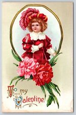 Holiday~Clapsaddle~To My Valentine~Portrait Of Girl~Flowers~Embossed~Vintage PC picture