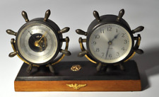 Chelsea Bronze Ships Wheel Clock and Barometer Desk Set Naval 8.75 x 5.5 x 2.5 picture