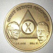 Alcoholics Anonymous AA 10  Year Bronze Medallion Coin Chip Token Sober picture