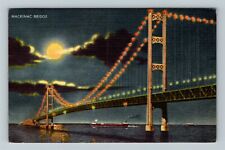 Mackinac Bridge MI-Michigan, View By Moonlight  Vintage Souvenir Postcard picture