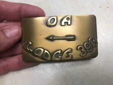 OA Lodge 393 Abake-Mi-Sa-Na-Ki Flat Brass Belt Buckle w/Arrow Totem picture