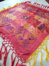 Vintage gorgeous WWll Taj Mahal Silk satin Piano Shawl 1940s fringes scarf 1041 picture
