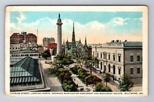 Baltimore MD-Maryland, Charles Street, Washington Monument, Vintage Postcard picture
