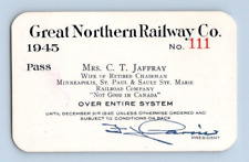 1945 GREAT NORTHERN RAILWAY CO. C.T. JAFFRAY RAILROAD PASS picture