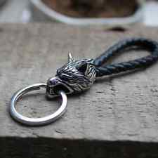 Viking Wolf Head Keychain 316L Stainless Steel Car Key Ring Rope Men Women Norse picture