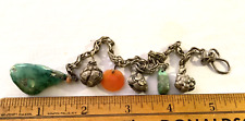 QING DY Chinese Silver TOGGLE Chatelaine AMULET  bell Charms TURQUOISE CARNELIAN picture