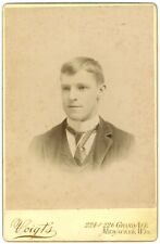 CIRCA 1880'S CABINET CARD Handsome Strong Man Suit & Tie Voigt's Milwaukee, WI picture