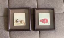 Set of Two Japanese Artwork in Shadowboxes 9 x 9
