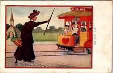 The Last Car Older Woman Chasing Bliss Ave Trolley  Romance 1906 Postcard w28 picture