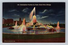 Chicago IL-Illinois, Buckingham Fountain By Night, Grant Park, Vintage Postcard picture