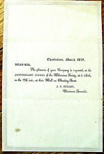 CHARLESTON SOUTH CAROLINA IRISH HIBERNIAN HALL 1848 INVITATION picture