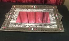 VINTAGE ANTIQUE CZECH STYLE JEWEL DECORATED BRONZED DRESSER VANITY TRAY picture