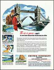 1949 United Aircraft Corp flights to London Mexico retro art print ad adL67 picture