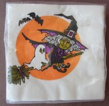 Vtg 1970s Halloween Napkins 20ea Witch Broomstick Ghost Bats Sealed New in Pkg picture