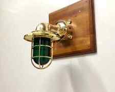 Vintage Style Brass Antique Nautical Wall Light with Junction Box - Green Glass picture