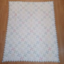 Handmade Vintage Pinwheel Patchwork Quilt White 62x80 Farmhouse Country picture