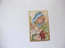 1909 FANCY EMBOSSED ART NOUVEAU NEW YEAR POSTCARD GIRL IN BLUE HOOD AND FLOWERS picture