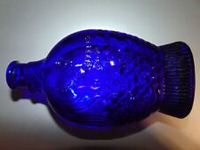 VTG Wheaton Cobalt Blue Glass Fish Bottle Dr. Fisch's Bitters 5-1/4” picture