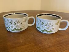 2 Mid Century Daisy Speckled Stoneware Soup / Stew / Chili Mug Bowl Cups picture