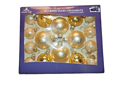 Vintage Holiday Time Set Of 16 Gold Glass Christmas Tree Ornaments USA #C picture