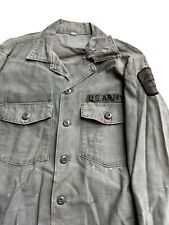 VTG Army OG-107 Shirt Military Fatigue Utility Sateen Sz L 70s Distressed picture