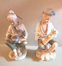 2 Porcelian Figurines Old Man & Old Woman  Handpainted Labels Japan Numbered picture