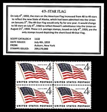 1959 - 49-STAR FLAG - Mint, Never Hinged, Block of Four Vintage Postage Stamps picture