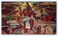 c1940's Mural Indian Of The Plains Scene Warren Wyoming WY Unposted Postcard picture