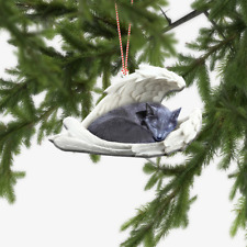 Russian Blue Cat Sleeping Angel Car Ornament, Cat Angel Wings Christmas Ornament picture