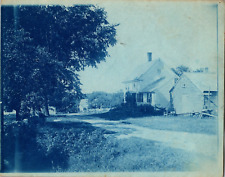 Old Farmhouse View with County Road Antique Cyanotype Photo 1880s picture