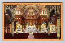 Atlantic City NJ-New Jersey Interior St Nicholas Catholic Church Linen Postcard picture