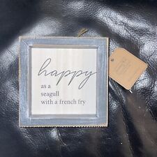 Adams & Co Bamboo Wood Framed Sign - Happy As A Seagull RETIRED PIECE NWT picture