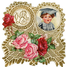 Antique Valentine Paper Card Embossed Die Cut With Love Faithful Heart c1910 picture