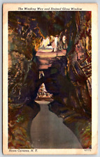 Vintage Postcard - The Winding Way & Stained Glass Window - Howe Caverns NY picture