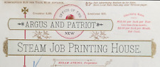 Antique 1883 Argus & Patriot Steam Job Printing House Montpelier VT Letterhead picture