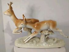 Royal Dux Buck & Doe Leaping Deer Figurine Porcelain Vintage 1970s Czechia As-Is picture