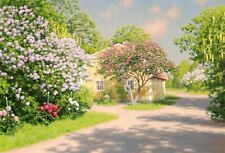 Art Oil painting Johan-Krouthen-Lilacs-in-Bloom landscape handmade canvas picture