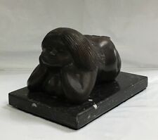 Vtg Fernando Botero Style Bronze Dreaming Girl Figurine on the Marble Base picture