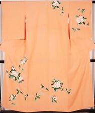 Kimono Homongi  / Visiting  Pure Silk Orange Cherry Blossom Length picture