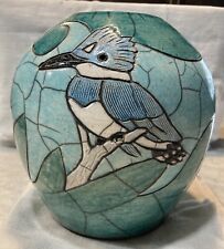 Robin Rodgers Raku Pottery Artist Kingfisher Coastal Decor Vase Urn Pot Signed picture