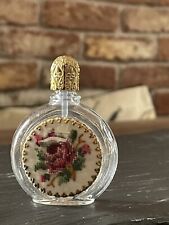 Vintage c1950’s Viennese Clear Glass Petit Point Perfume Bottle With Pink Roses picture