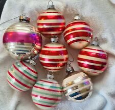 Vintage Glass Ornaments Shiny Brite Stripes Lot Of 8 picture