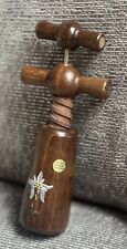 Vintage German Hand Painted Edelweiss Wooden Double Handle Corkscrew Wine Opener picture
