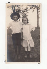 Vintage Photo 1916 Boy Girl Country Kids Brother Sister Handmade Cloths snapshot picture