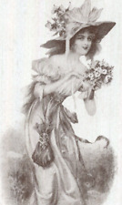 1910 Beautiful Woman Edwardian Fashion Flower New Year Greeting Postcard picture