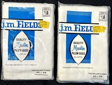 Vintage j.m. Fields White Muslin 2 Pillowcases NOS 42 x 36 All Cotton NOS USA picture