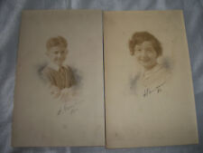 LOT OF 2 VTG 1930'S CUTE GIRL & BOY COLORIZED & SIGNED CABINET PORTRAIT PHOTOS picture