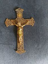 Vintage Brass Wall Ornate Crucifix picture
