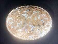 El Arturo Vintage Crumrine Ornate Heavy Silver Over Bronze Belt Buckle 4 1/2